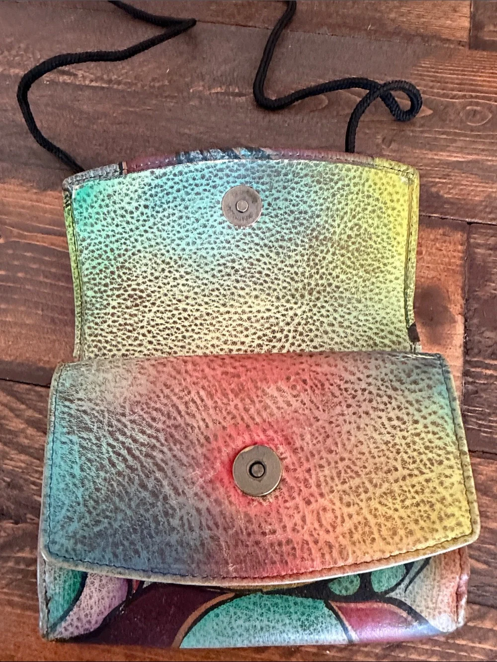 🎨 Anuschka Hand-Painted Leather Convertible 3-Way Tri-Fold Wallet 🎨 crossbody